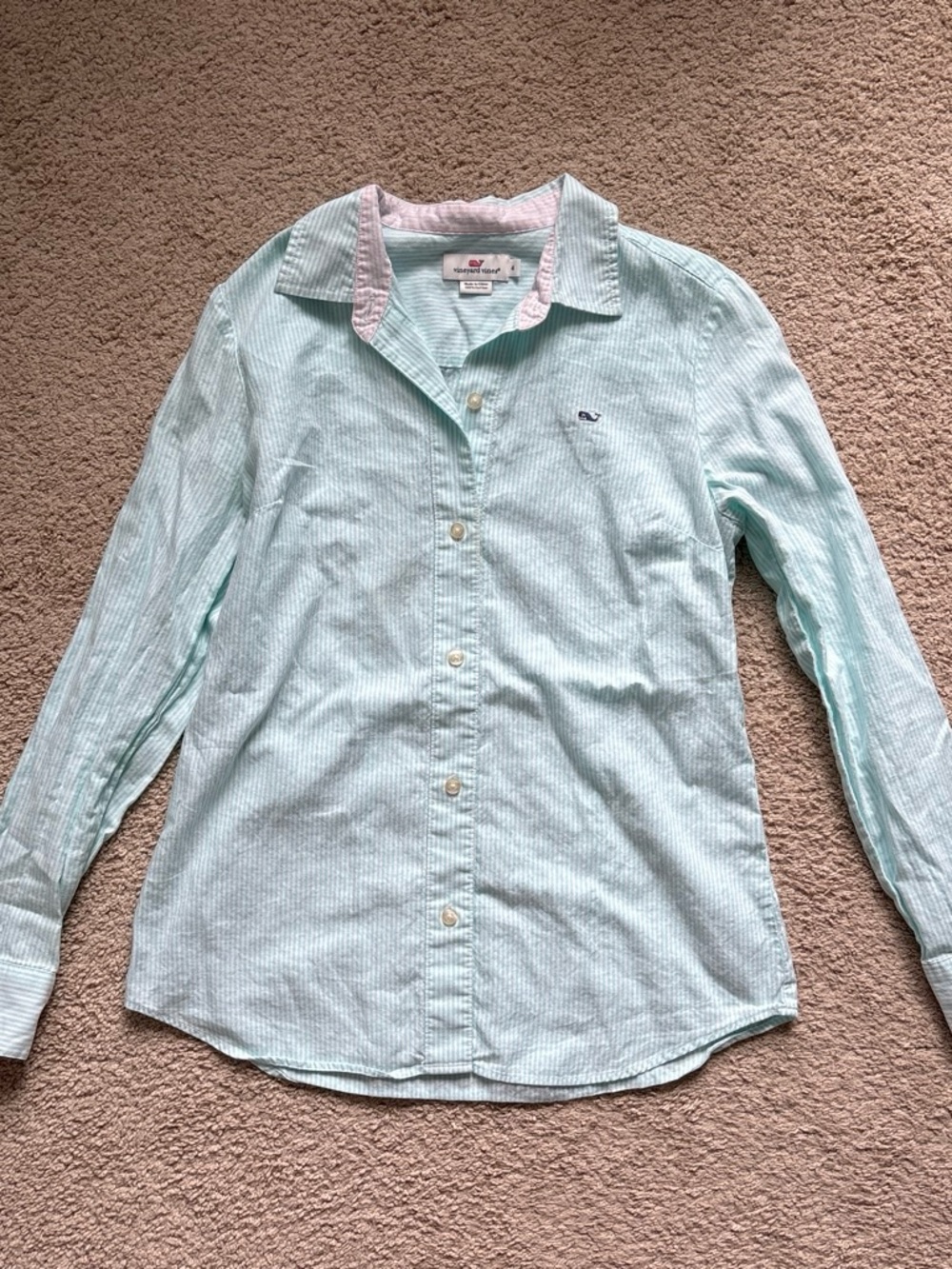 Vineyard Vines Women’s Light Aqua & White Striped Button-Down Shirt